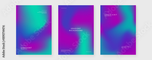 Three vertical layout posters featuring dark moody purple and teal cyan fluid backgrounds for corporate or artistic branding