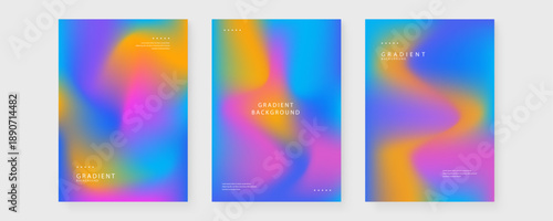 A set of three modern posters featuring high-energy blue pink and orange mesh gradients for summer or tech events