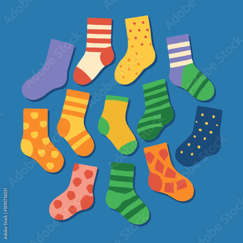 Mismatched colorful socks arranged in a circle for Down Syndrome Day