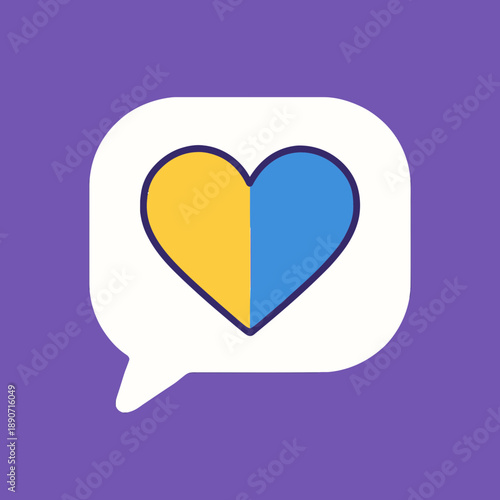 Speech bubble with yellow and blue heart for advocacy