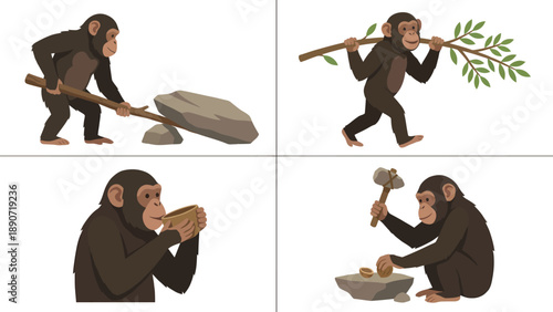 Chimpanzee Tool Use: Primate Intelligence & Problem-Solving Behavior with Natural Resources