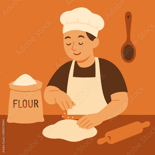 Person with Down Syndrome baking cookies in a kitchen