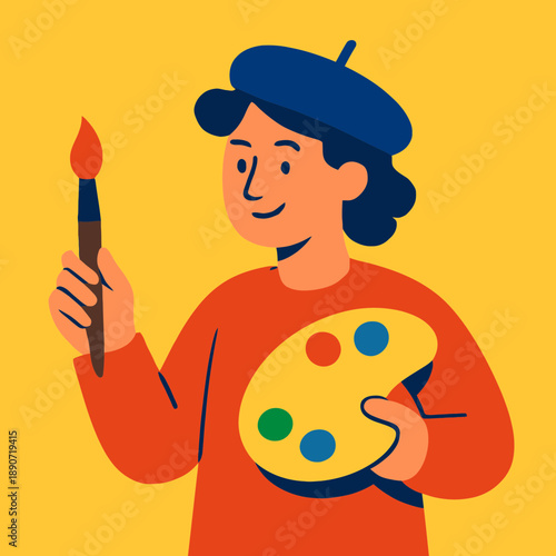 Creative person with Down Syndrome painting on a canvas