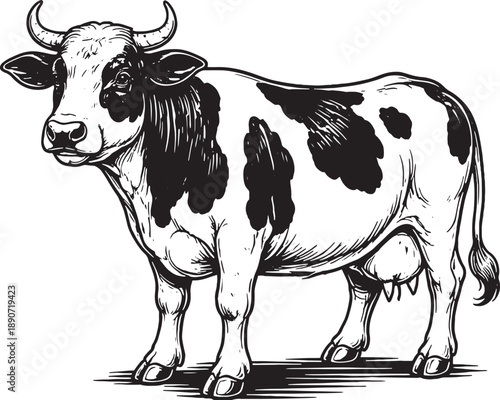 Cow Black White 3D Line Art