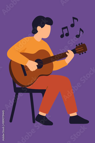Person playing acoustic guitar flat vector character