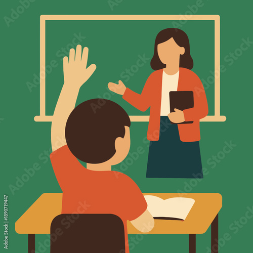 Student with Down Syndrome raising hand in inclusive classroom