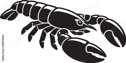 Black and White Lobster 3D Lite Line Art Isolated on White Background