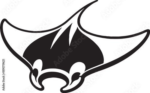 Black and White Manta Ray 3D Lite Line Art Isolated on White Background