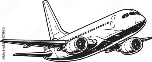 Airplane Black White 3D Line Art