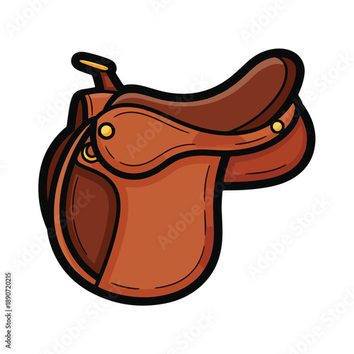 A brown saddle with gold accents on a white background