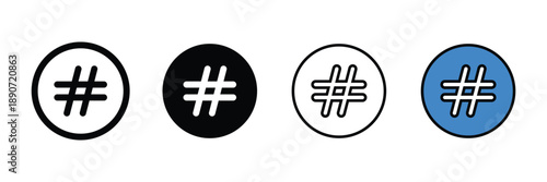 Set of Hashtag icon with circle. Hashtag symbol collection.