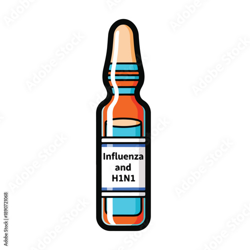 A cartoon ampoule with Influenza and H1N1 label