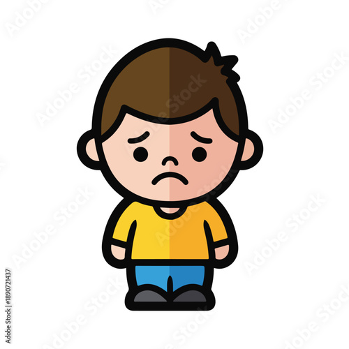 A cartoon boy with a frowning face