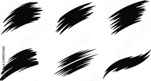 Collection of Six Black Brush Stroke on White Background