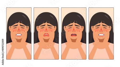 Visual representation of a person experiencing discomfort and pain with facial expressions
