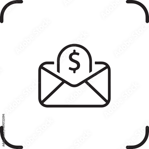 Financial message delivery icon representing money transfer and digital payment notifications isolated on white background, illustration