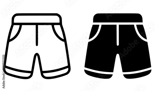 Cool shorts illustration icon, black and white in outline and silhouette versions