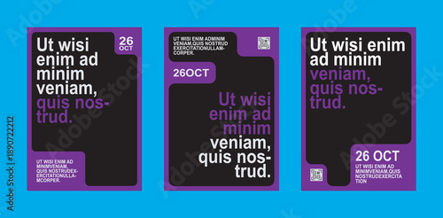 Modern minimalist event posters with bold typography and a striking color scheme for october 26 Vector