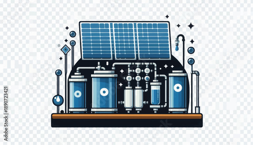 Industrial Water Purification System with Solar Panels.