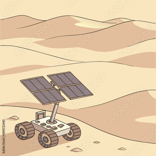Solar-powered rover on desert terrain