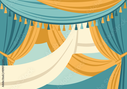 A modern minimalist design with abstract curtains in muted tones, ideal for interior or website backgrounds.