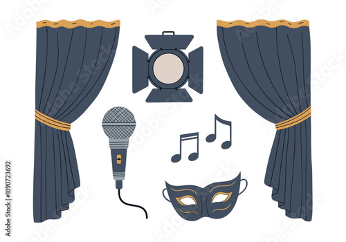 Elegant blue curtains flowing gracefully, creating a serene and calm atmosphere. Perfect for interior design mood boards.