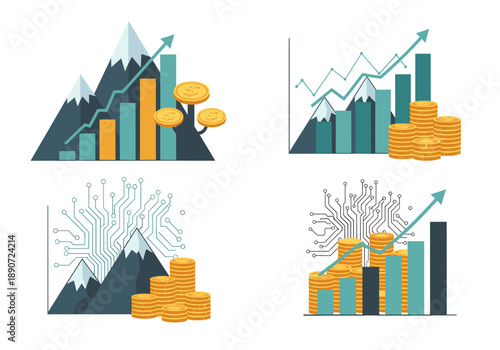 Illustration of mountains embracing circuit board lines, symbolizing tech meeting nature innovation potential.