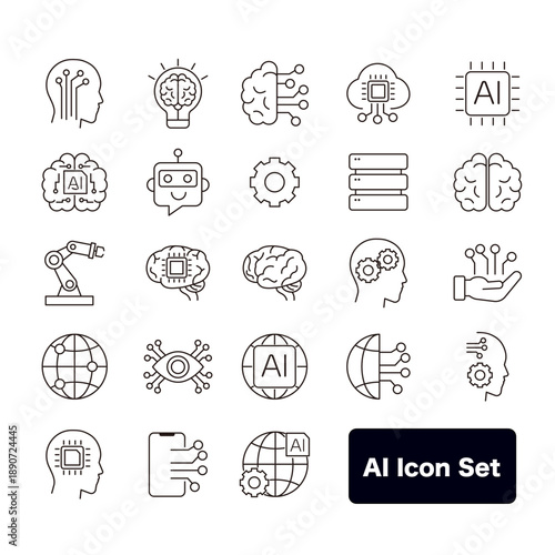 AI・人工知能の概念アイコン:ビジネス向けシンプルデザイン