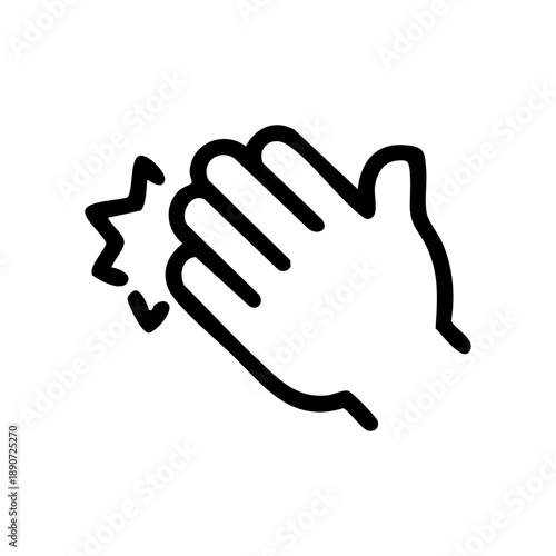 Line icon of a clap features a hand with open, slightly splayed fingers signify percussive hand motion. Related to motor skill assessments or neurological tests involving bilateral hand coordination