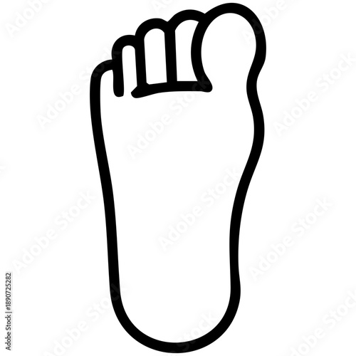 Line icon of a human Foot features the heel, arch, and five distinct, rounded toes. Related to universal marker for podiatry services, shoe sizing charts, spa services, or mapping pedestrian pathways
