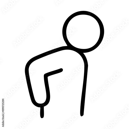 Line icon represents the action of holding lower back from the waist up, with one arm bent and the hand pressed firmly against the lumbar region of the spine. Related to ergonomic training materials