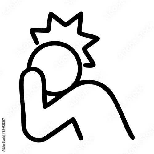 Outline style for head pain focuses on cranial trauma, acute cephalalgia, intense, localized distress. Related to emergency triage forms, concussion awareness materials, and digital symptom trackers