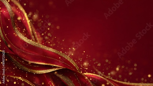 Red abstract background with flowers and winter snowflakes creates a festive Christmas holiday celebration design featuring stars and ornaments for a merry New Year card