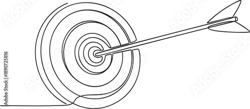 A 3d illustration of a red arrow hitting the center bullseye of a target on a white background, representing business success and marketing goal accuracy in a competitive archery sport concept