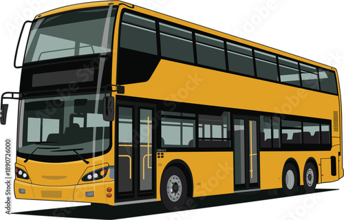 Modern yellow double decker tour bus vector illustration isolated on white background for urban public transportation and travel