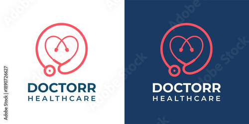 Doctor Stethoscope Medical Health Care Logo Design. Plus Cross Health Symbol Vector Template