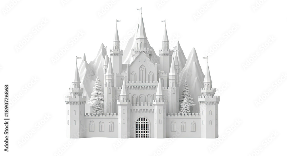 Fototapeta premium White Castle and Mountains 3D Render