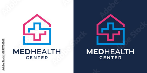 House with Cross Plus Sign Hospital Logo Vector Template. Flat Vector Logo Design Template Element for Healthcare and Medical Logos.