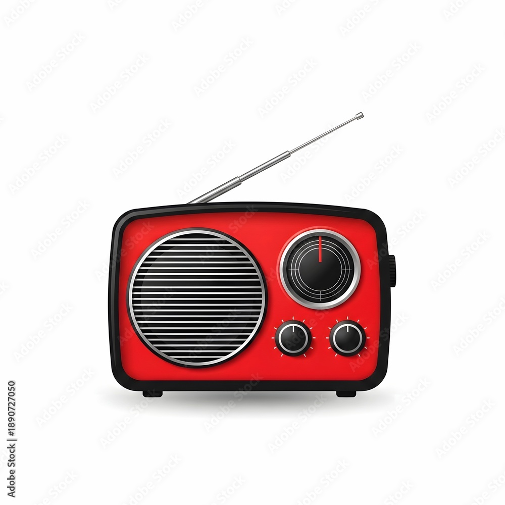 Obraz premium Vintage red retro radio receiver isolated on white background