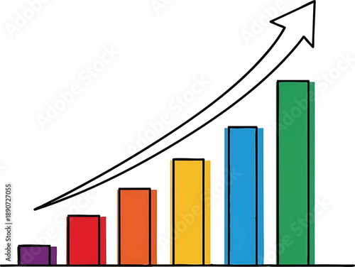 A 3d business growth chart featuring a green arrow moving up over a financial bar graph illustrates market success and profit progress on a clean white background