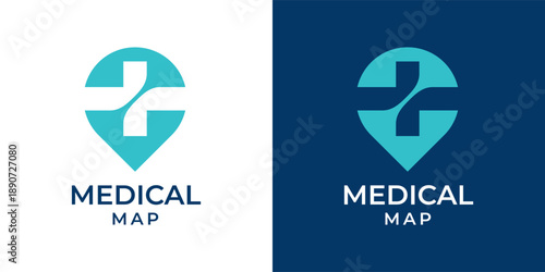 Medical and Health Care Pin Maps Logo Design Icon Vector. Plus Cross Maps and Location for Medical Center. Modern Minimalist Health Medical Logo.