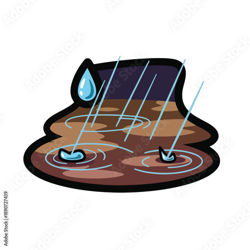 A cartoon puddle with rain