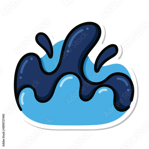 A cartoon puddle with dark blue splatters on light blue base
