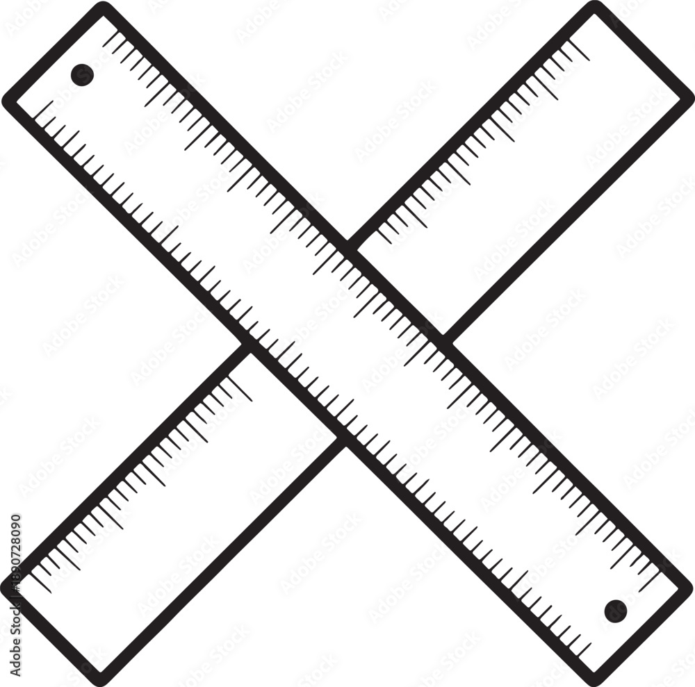 Fototapeta premium Crossed rulers icon depicting school measurement and architectural drafting equipment flat design
