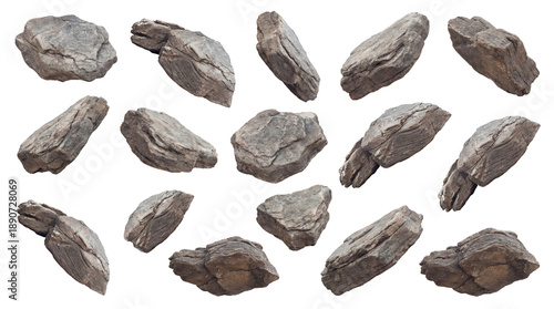 Tableau sur toile collection of rough, weathered rocks and stones of various sizes and shapes, scattered against a transparent background, representing natural elements and geological formations for design