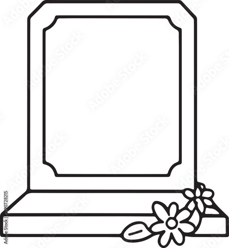 Gravestone with flower border outline on transparent background for memorial