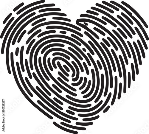 Heart shaped fingerprint vector illustration on transparent background
