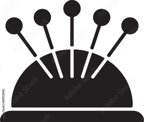 Pincushion with sewing pins and needles icon for tailoring fashion design and textile crafting