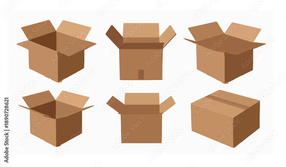 Fototapeta premium Realistic Cardboard Box Mockup Set Open and Closed Views Vector