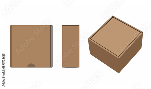 Minimal Cardboard Packaging Box Mockup Front Side Top View Vector
